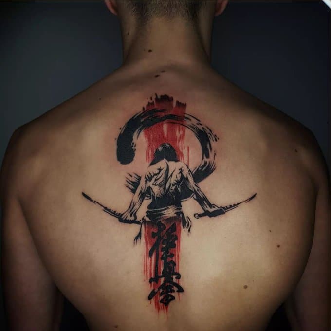 warrior tattoo design on back for men