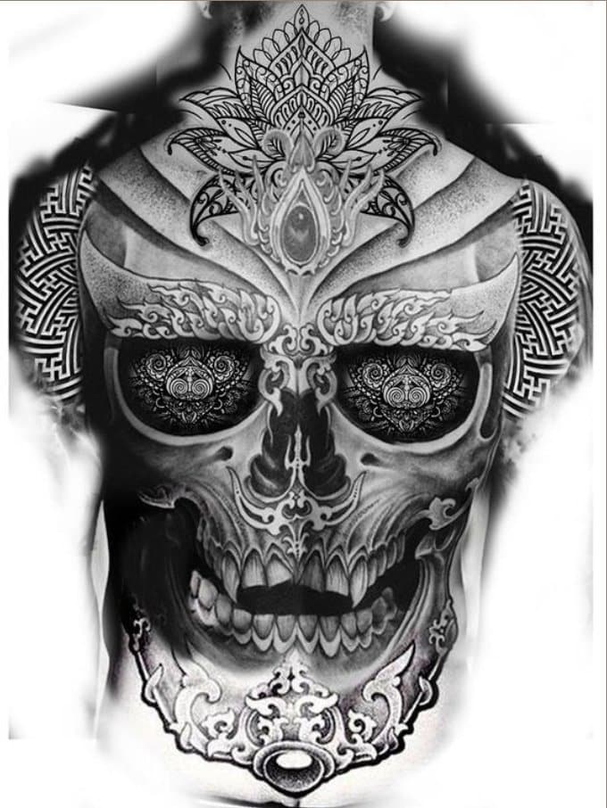 Mandala+ skull Tattoo for men on back