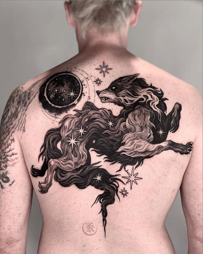 Wolf Tattoos on back for men
