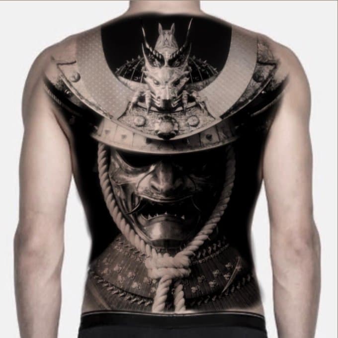 Samurai helmet tattoo full back