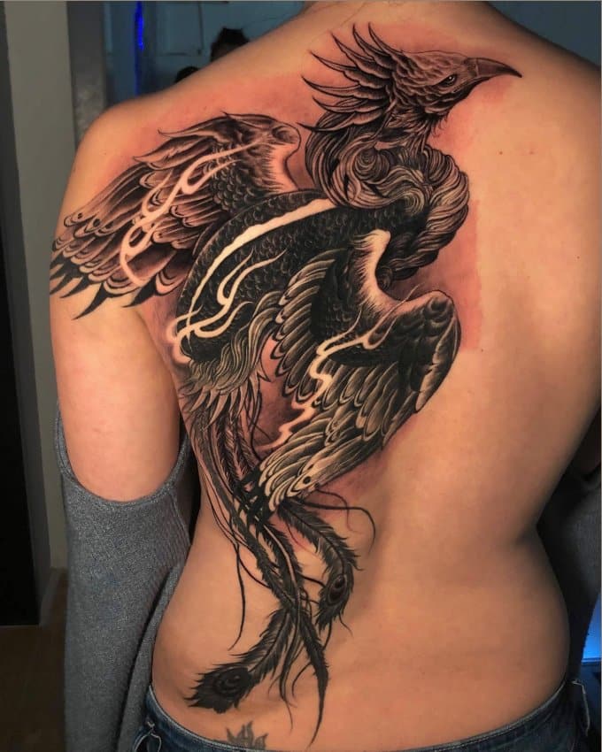 Best phoenix back tattoos