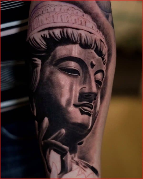 Lord Buddha Tattoo On Lotus Flower