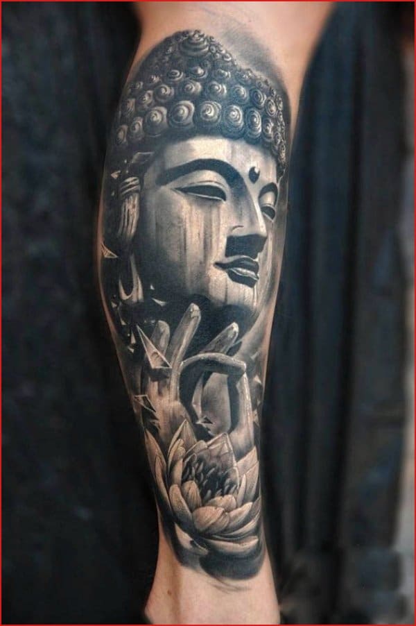 Full sleeve Lotus and Buddha tattoos