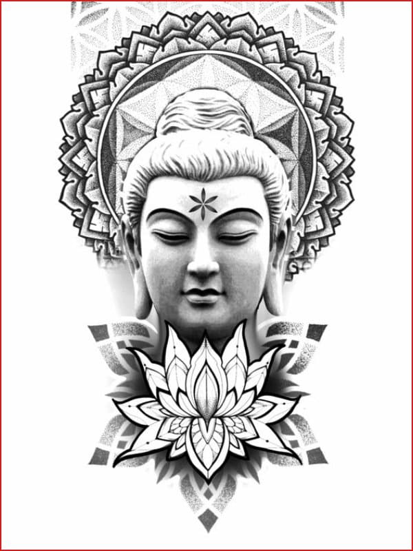 Buddha with mandala flower designs for tattoos on back and chest