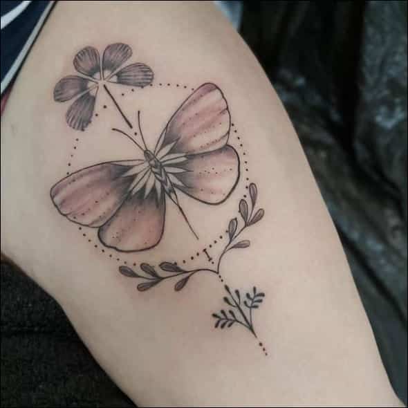 Butterfly and flower tattoo on the thigh  Tattoogridnet