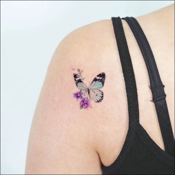 Half Flower Half Butterfly Woman Temporary Tattoo  Set of 3  Little  Tattoos