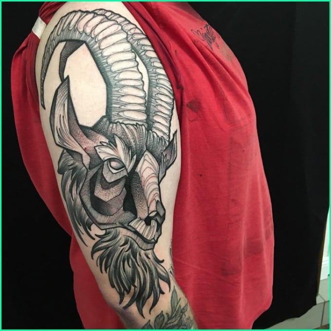 capricorn goat head & horns tattoo