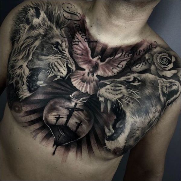 lion chest tattoos