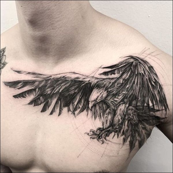 flying eagle on chest tattoos