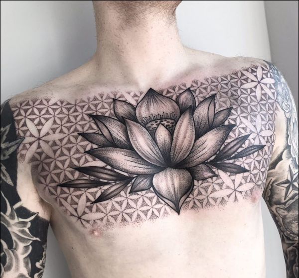 large lotus chest tattoos