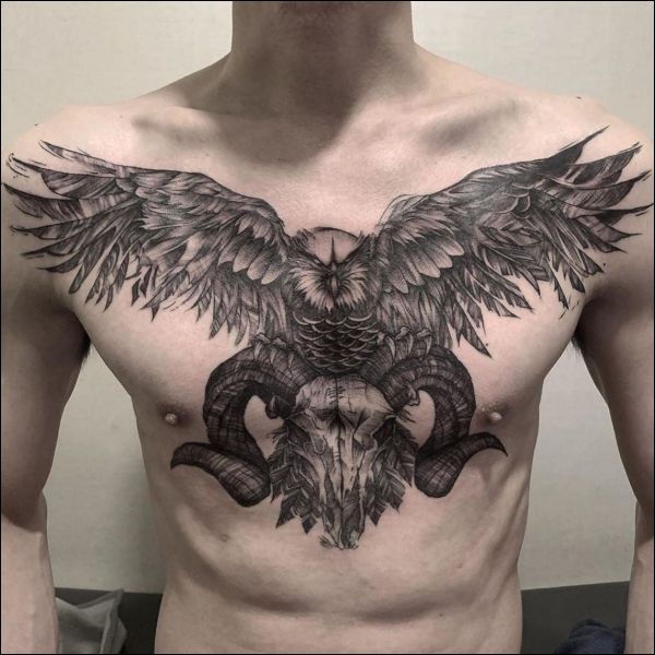eagle and skull chest tattoos