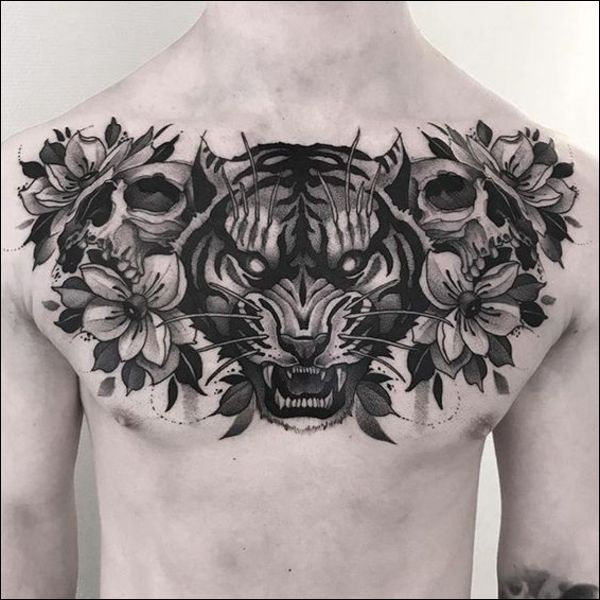 tiger chest tattoos designs