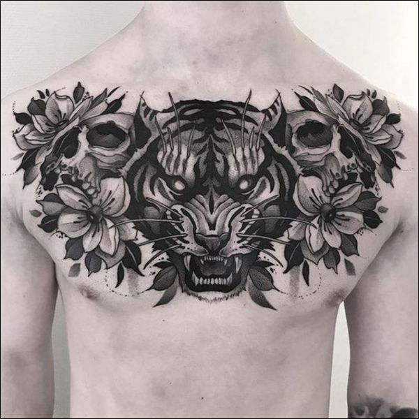 GREYSCALE TATTOO STUDIO on Instagram Healed lion and fresh tiger chest  pieceFor appointment info send a dm greyscaletattoostudio tiger  lion chesttattoo blackandgrey