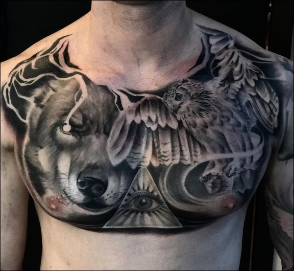 wolf chest tattoos