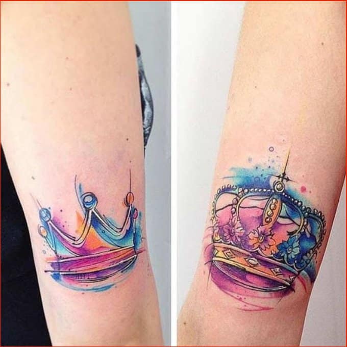 watercolor crown tattoo ideas for couples