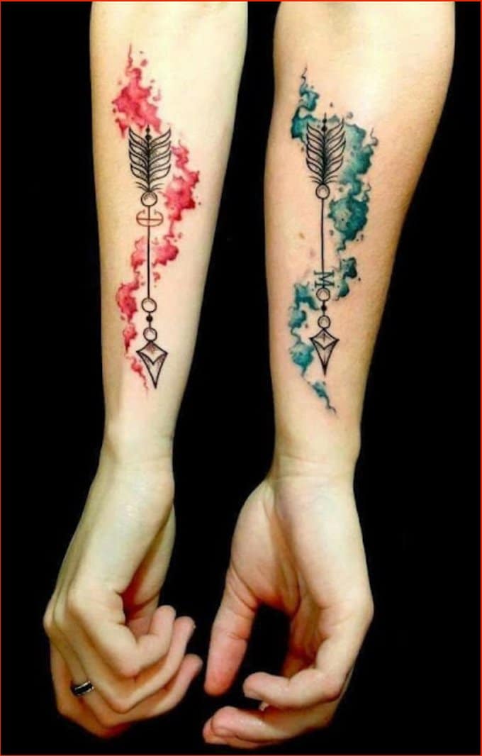 watercolor arrow for couple tattoos