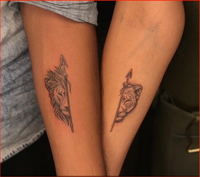 lion and lioness tattoos for couple