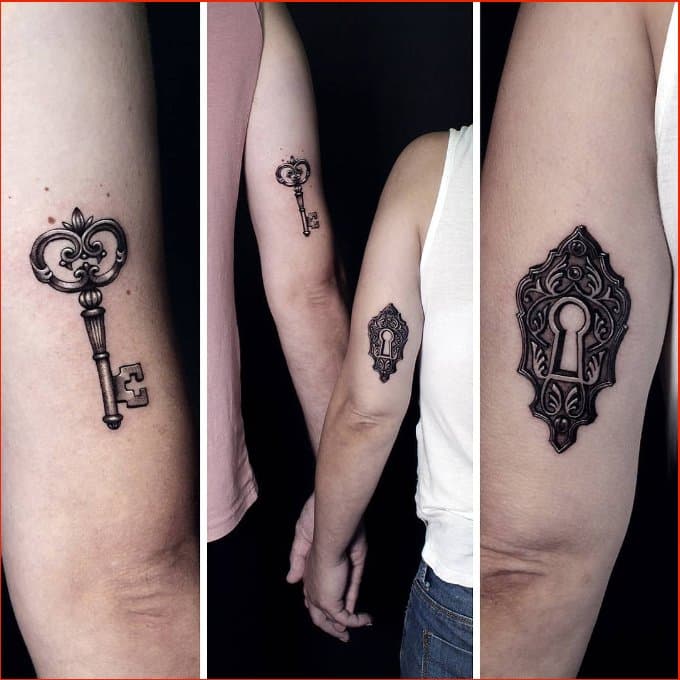 lock and key matching tattoo ideas for couples