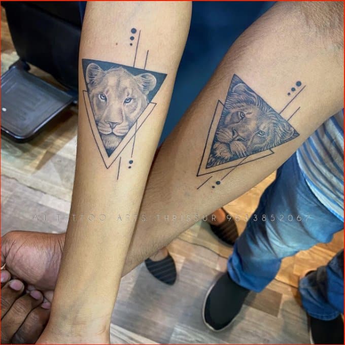 lion and lioness couple tattoos