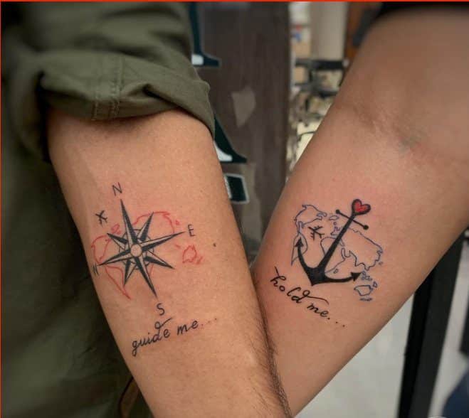 anchor and compass tattoos for couples