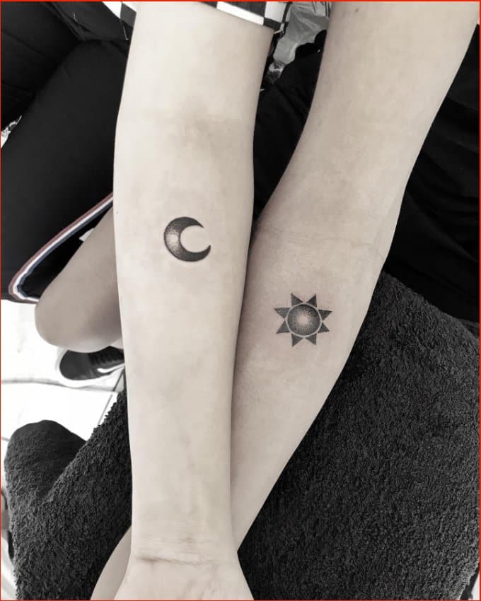 sun and moon couple matching tattoos