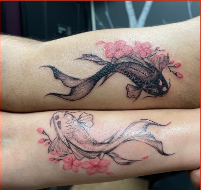 koi fish matching couple tattoos