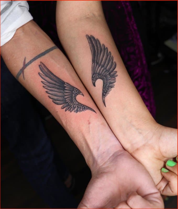 small wings couple matching tattoos