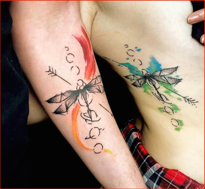 watercolor dragonfly matching tattoos