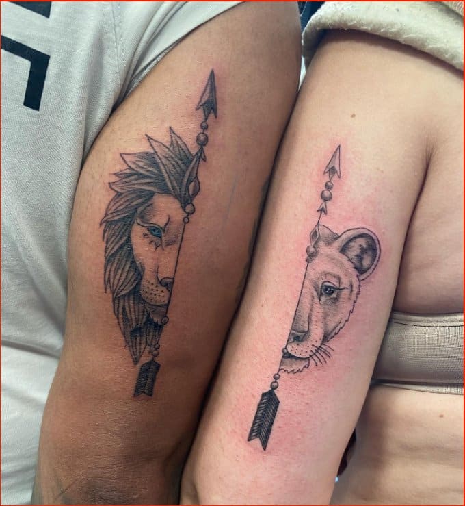 lion and lioness couple matching tattoos