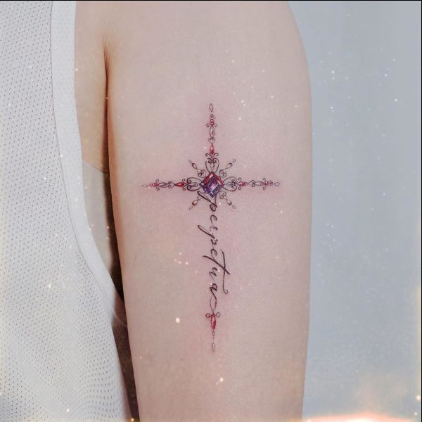 amazing cross tattoo on arms
