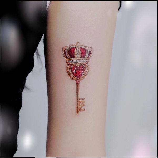 Key diamond crown tattoos for girls