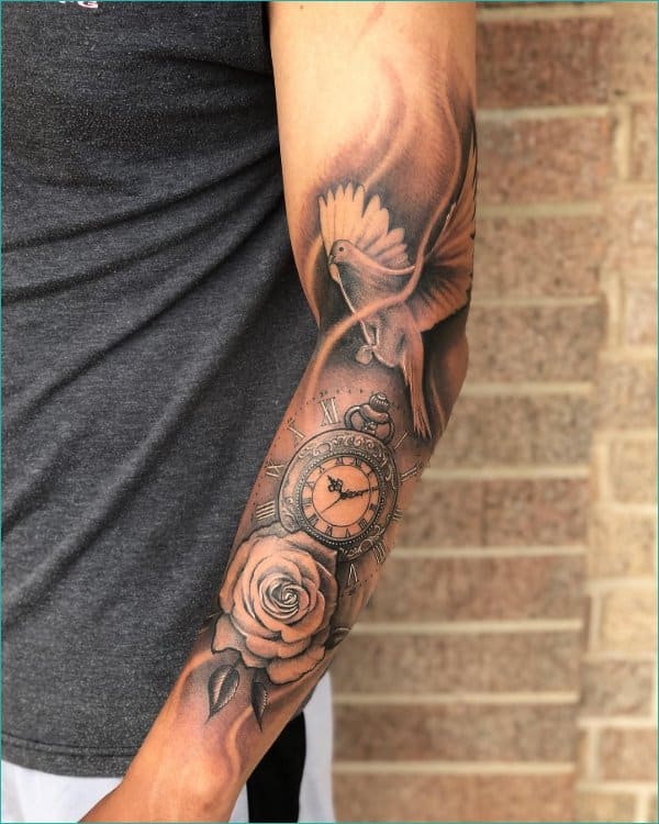 Brothers Tattoo Piercing  0051  2021  Rose and Dove  Tattoo Gray Wash  Tattoo  year 2021  BlackandWhite realistic graywash rose dove  blackandgray clouds sun Art Tattoo Ink Instaart 