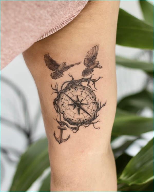 dove tattoos with compass and anchor