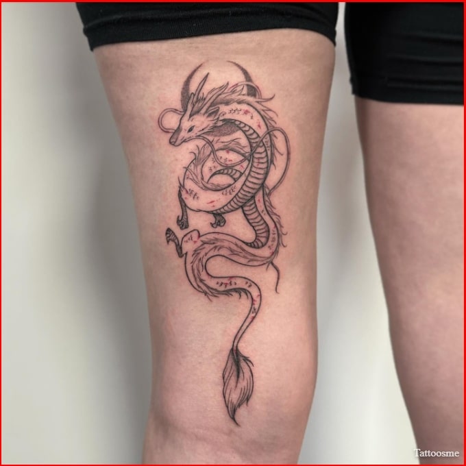 Japanese dragon tattoos on thigh