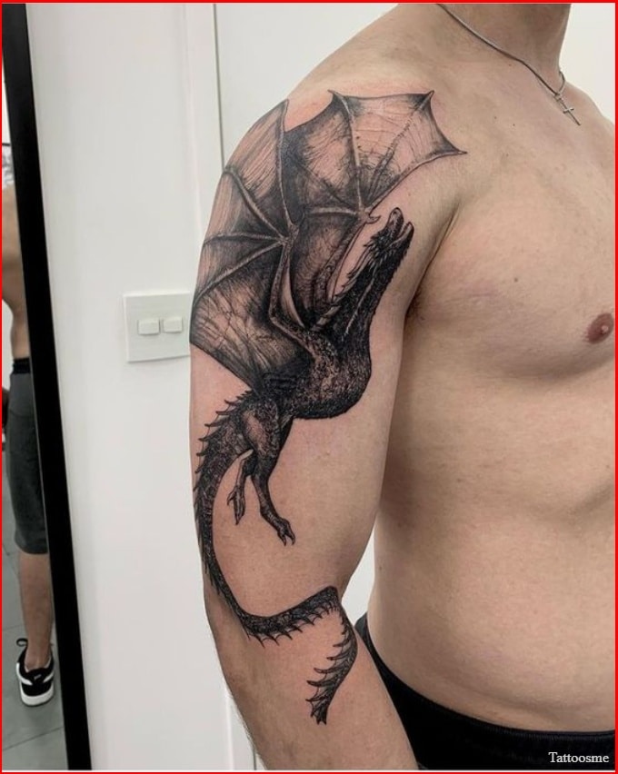 Drogon from game of throne tattoo design on arm