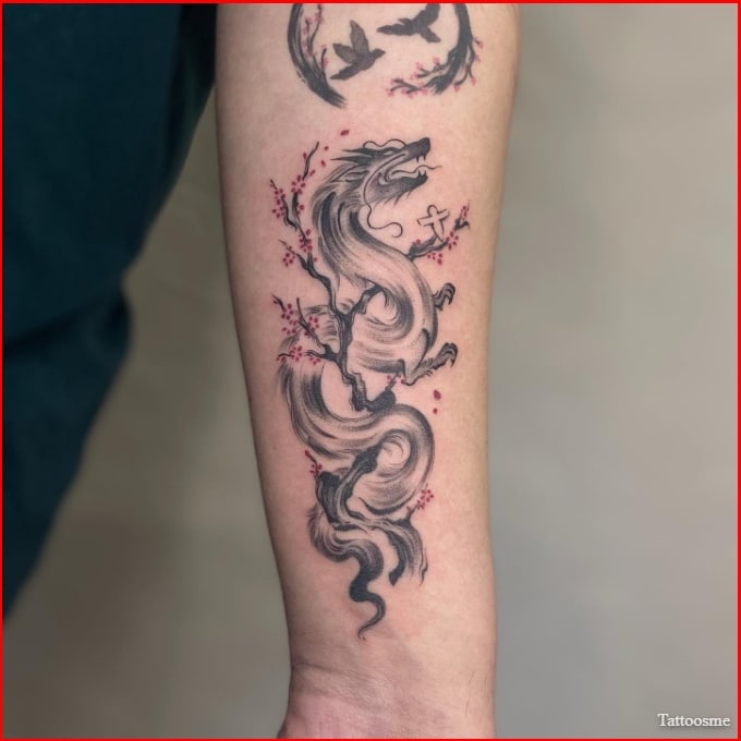 feminine dragon and flower tattoos