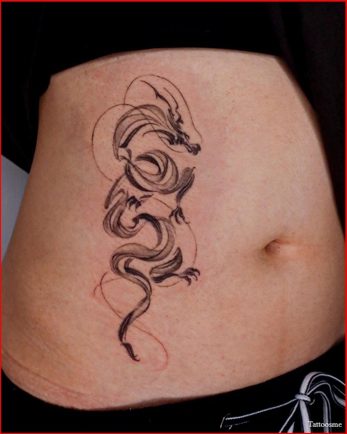 feminine dragon and flower tattoos