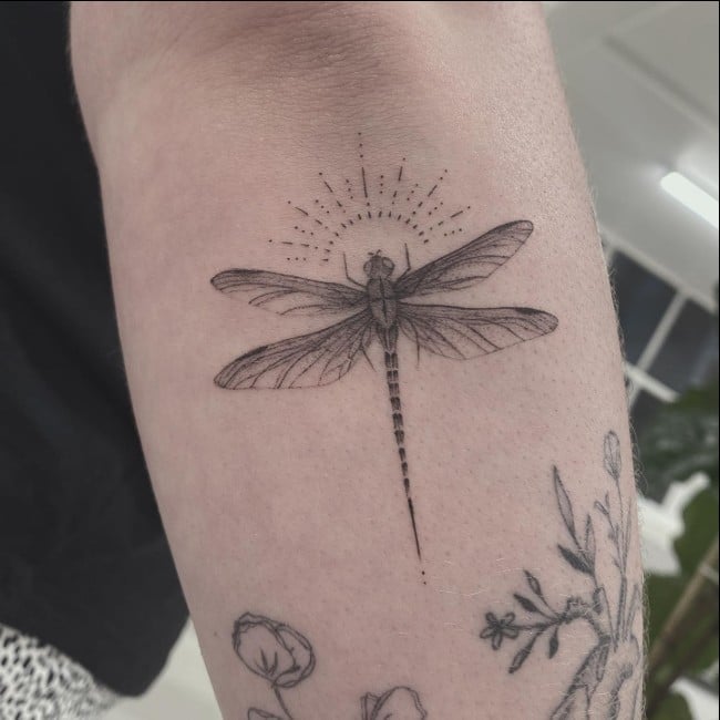 Dotwork Dragonfly Tattoo on Forearm  Best Tattoo Ideas Gallery