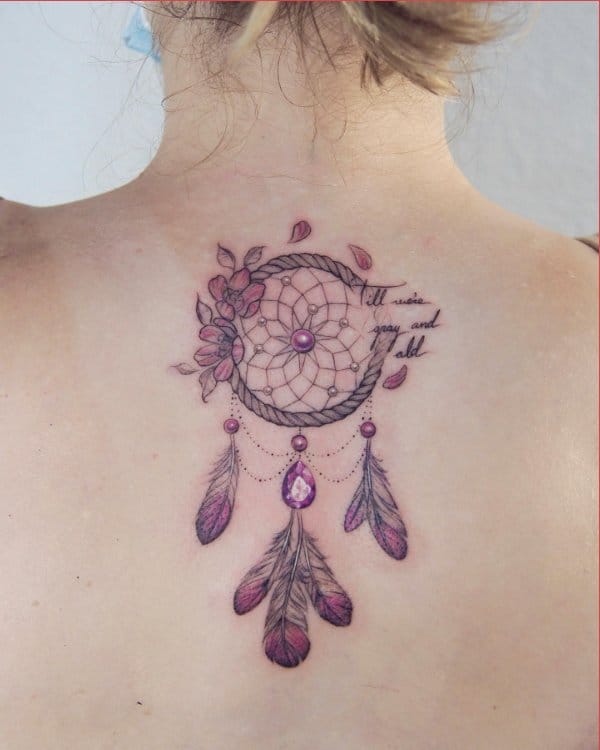 dream catcher tattoo back of neck