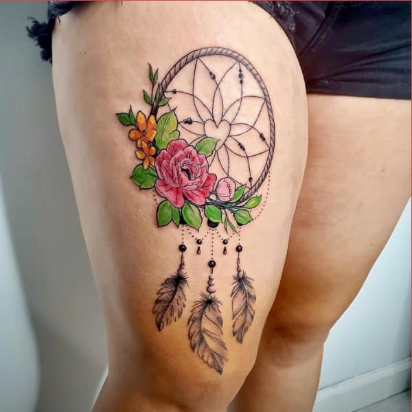 dreamcatcher tattoos thigh