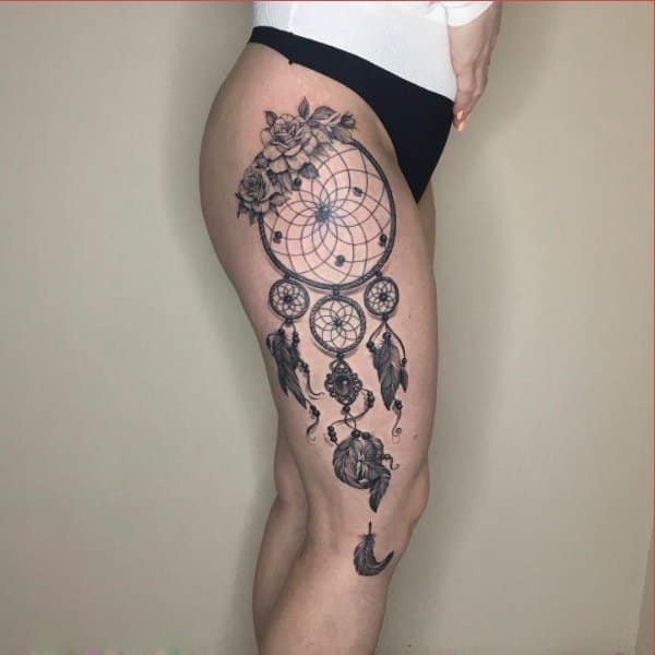 78 Graceful Dreamcatcher Tattoos On Thigh  Tattoo Designs  TattoosBagcom