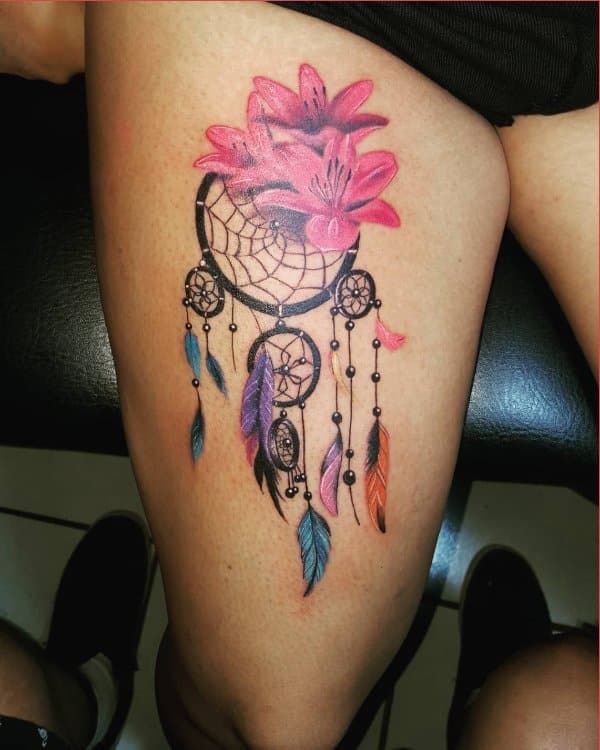 dreamcatcher tattoos thigh