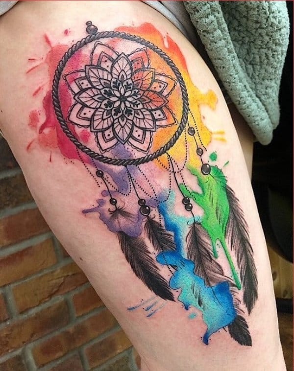 dream catcher watercolor themed tattoos