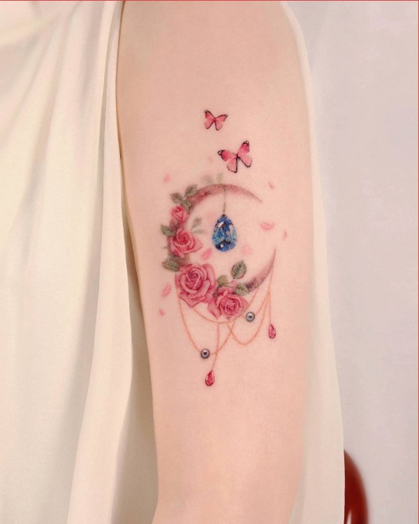 Tattoo uploaded by JUNKIMUNKI TATTOOS  Crescent moon dream catcher with  gems  Tattoodo