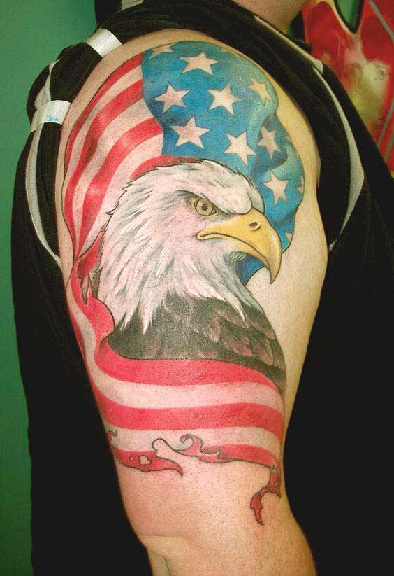Bald eagle with American flag tattoos