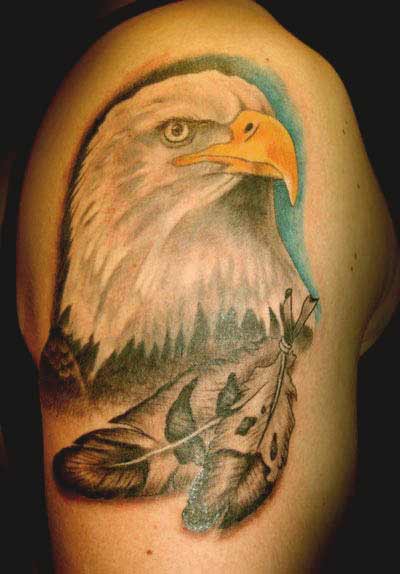 Eagle with feather tattoos designs