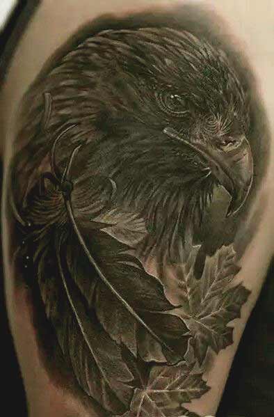 Eagle with feather tattoos