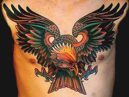 Flying eagle chest tattoos designs for men