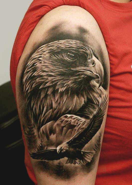 Realistic 3d flying eagle and head tattoos designs