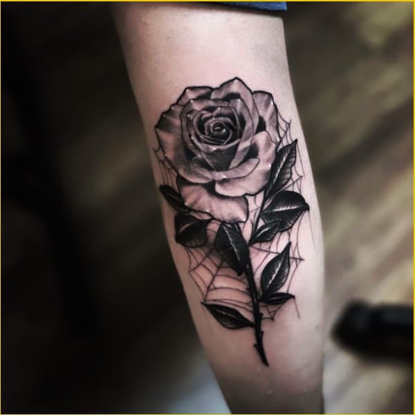 Beautiful Black Rose Tattoo On Arm